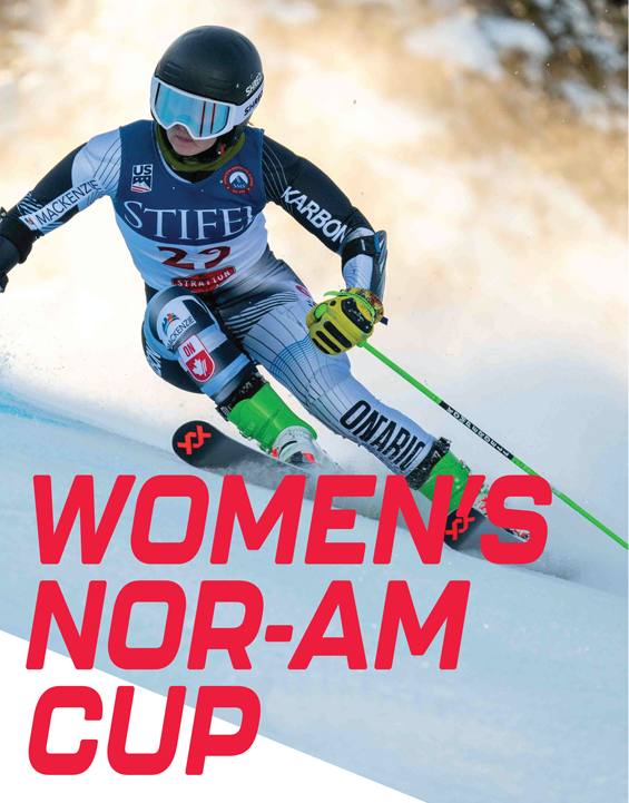 Affiche de la Coupe Nor-Am féminine, skieuse en slalom géant